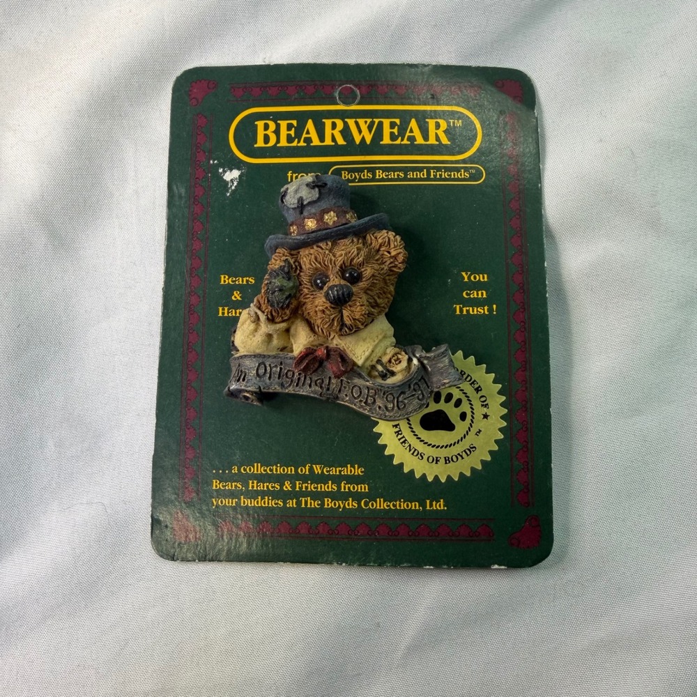 Boyds Bears Bearwear Pin‎ Vintage 1995 Friends of Boyds Teddy Bear Top Hat